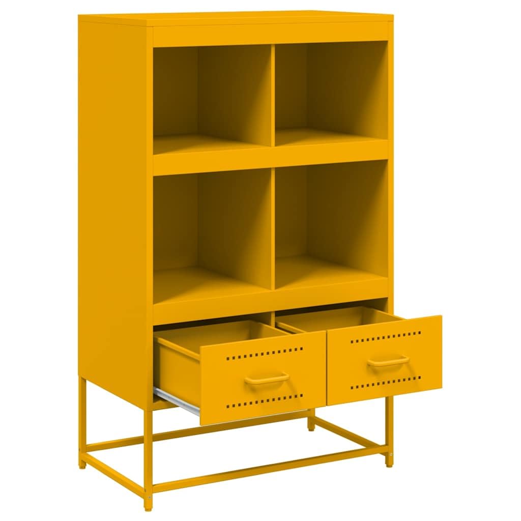 Armadietto alto, 68 x 39 x 111,5 cm, in acciaio, colore giallo | Armadio compatto in acciaio con 4 ripiani e 2 cassetti per uno spazio versatile in soggiorno o camera da letto.
