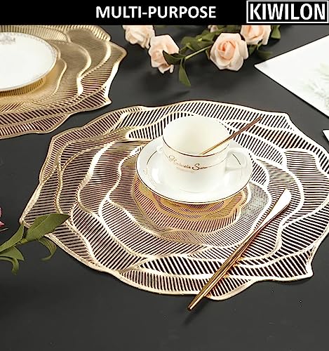 Image of Rose Design PVC Dining Table Placemat Set of 6 | Heat Resistant & Non-Slip Table Mats for Dining Table | Washable Decorative Place Mats for Kitchen & Dining | 38 x 36 CM (Gold, Rose)