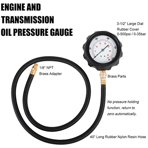 CarBole 500PSI Engine Oil Pressure Tester Gauge – Diagnostic Tool For Auto Transmissions, With Carrying Case & Fittings (TU-11A)