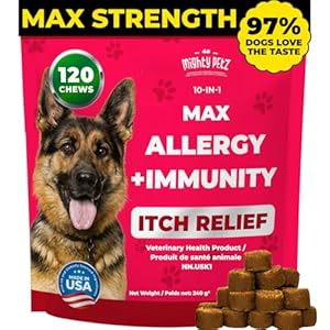 Mighty Petz MAX Dog Allergy Relief Chews – with Omega 3 for Dogs, Colostrum & Probiotics. Immune Support for Seasonal Allergies & Itchy Skin