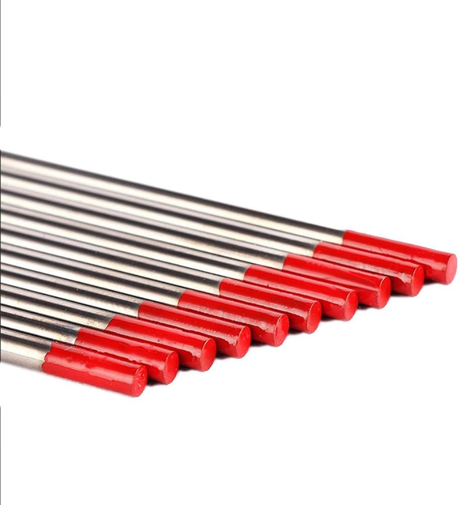 2% Thoriated TIG Welding Tungsten Electrodes WT20 Red - 2.4mm (3/32") 10 Pack - High Current DCEN for Steel/Alloy Welding