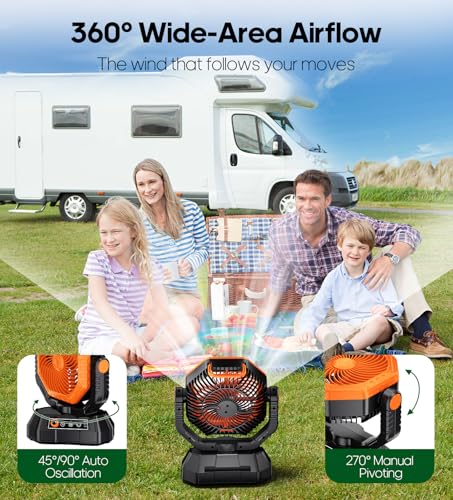 Ventilateur de camping rechargeable 20000mAh avec télécommande et crochet
