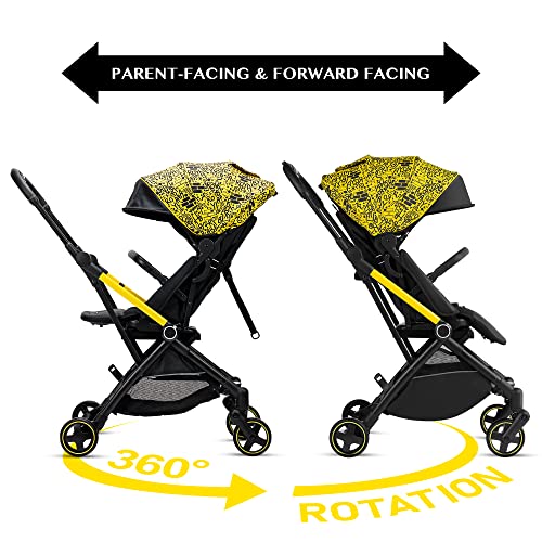 Royal Baby Leichter Kinderwagen 360 Reversible Sitz, Kompakte Falte, Tragbarer Reise-Kinderwagen für Kleinkind mit Regenschirm, Multi-Position Liegen, Verstellbare große Überdachung, Gelb