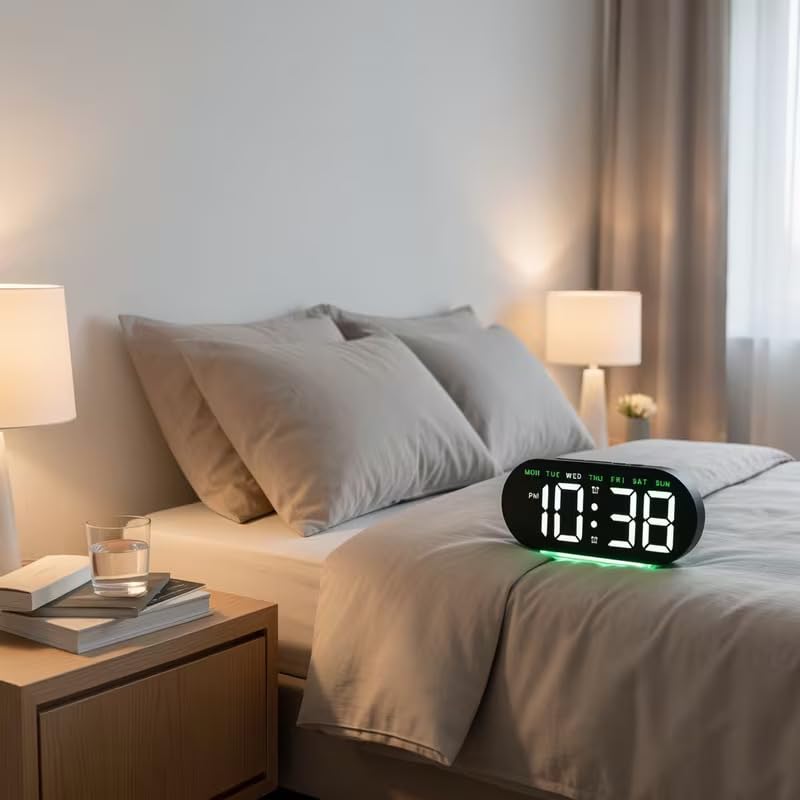 Image of 7.8'' Digital Alarm Clock, LED Digital Clock with Ambient Light, with Day /Date /Temperature / 12 / 24H / Dual Alarm /Snooze, Bedside Desk Table Clock, for Office Bedroom Kids Elderly