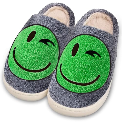Image of Smile Face Slippers for Women and Men, Retro Comfy Warm Soft Fuzzy Plush Slip-On House Shoes Funny Cute Happy Smile Home Winter Warmies Pillow Cloud Memory Foam Fluffy Slipper for Indoor & Outdoor