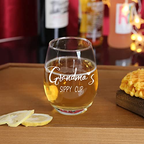 Grandma's Gift Sippy Cup Wine Glass For Women, Grandma, New Grandma, Grandmother, Funny Grandma Gifts From Grandson Granddaughter Stemless Wine Glass For Mother's Day Birthday Christmas 15 Oz #TOP4