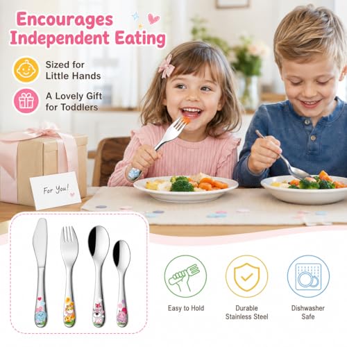 Miniatura 3 de Exzact Cubertería Infantil 4 Pieza Para Niños De Acero Inoxidable - 1 X Cena Cuchillo, 1 X Cena Tenedor, 1 X Cena Cuchara, 1 X Cuchara Pequeña Con Ilustraciones