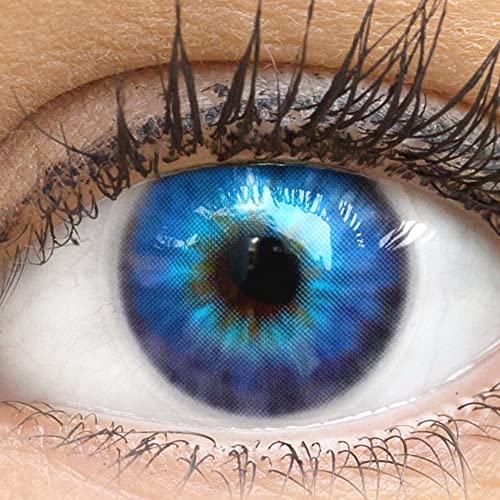 GLAMLENS Kontaktlinsen farbig ohne Stärke farbige Cagliari Blue Monatslinsen weiche Linsen soft Hydrogel 2 Stück Farblinsen + Linsenbehälter natürliche Farben Serie (blau) 0.0 Dioptrien