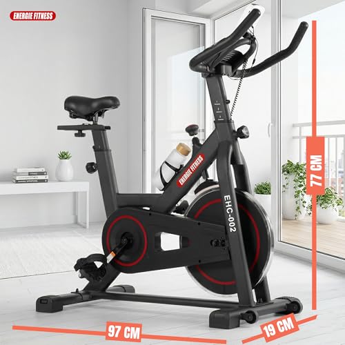 Image of Spin Bike Exercise,12kg Flywheel | 8 Level Resistance & Adjustable Seat with130kg Capacity Cardio Bike LCD Display with multiple Tracking EHC-02 Indoor Cycling Stationary Bike for Home & Gym