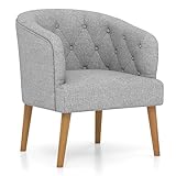 GOFLAME Accent Barrel Chair, Modern Tub Club Chair with Solid Rubber Wood Legs, Button Tufted Design, Adjustable Foot Pads, Upholstered Armchair for Bedroom, Living Room, Study, Office, Gray