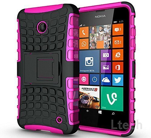 For Microsoft Lumia 640 XL LTE Hard Silicone Strong Heavy Duty Shock Proof Dual Layer Armour Protective Case Cover with Built-in Stand in HOT PINK with RETRACTABLE Stylus Touch Screen Pen and Screen Protector