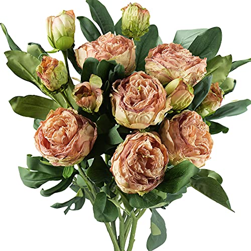 Image of FiveSeasonStuff Vintage Dusty Coral Pink Peonies - Artificial Silk Flowers with Intentional Aged, Naturally Textured Petals, 6 Stems