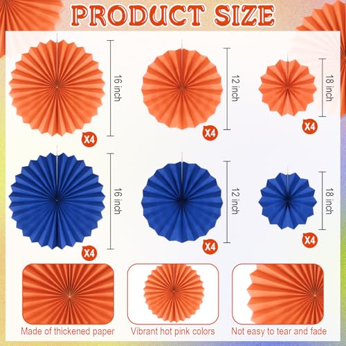 Éventails en papier bleu et orange pour décorer une salle de classe et un plafond - 3