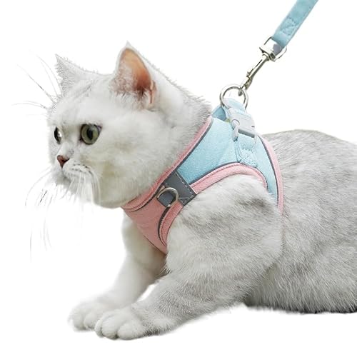 猫 猫用 ハーネス 胴輪 猫具 ねこ ネコ 子猫 子犬 小型犬 散歩 猫胴輪 猫リード 安全 首輪 抜けない ネコベスト ソフト胸あて お出かけ 散歩 軽量 通気素材 夜反射 サイズ調節可 (ピンク,S)
