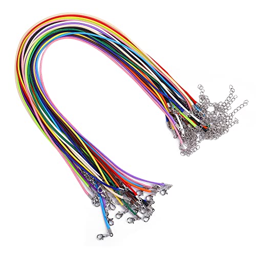 Yolev 28 Piezas Collar Cordón de Cera Cadena de Cordón de Cuero Correa de Color de 18 Pulgadas Hebilla de Langosta Accesorios para Hacer Joyas para Collares de Pulsera