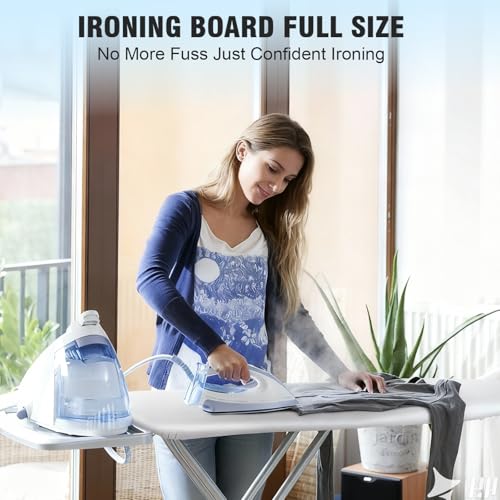 Image of oleaf Ironing Board with Cover and Thicken Pad Height Adjustable Full Size Foldable Iron Board with Iron Rest, Stable Steel Legs, Metal Construction, Heat Resistant, Dark Gray