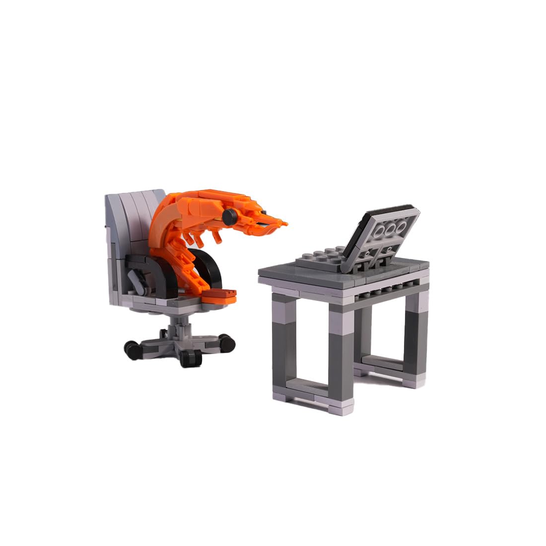 Bricksdiytoy Working Shrimp Man Building Blocks Set (155PCS), Personified Shrimp Model with Computer Desk & Chair, Mini Desktop Ornament Toy for Office & Home Decor, Creative DIY Gift for Adults