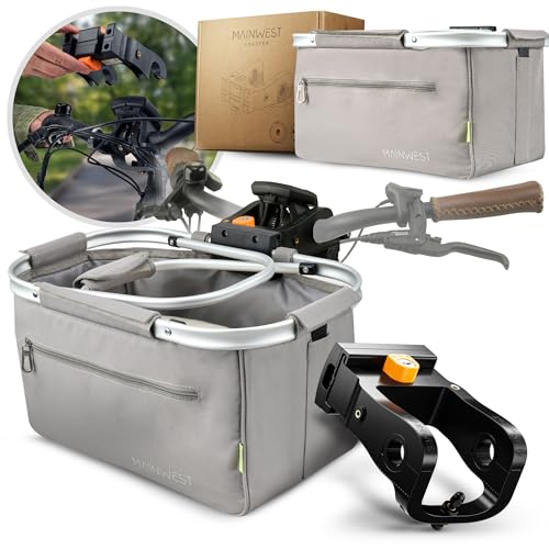 MAINWEST - Fahrradkorb vorne + Inklusive Lenkeradapter E-Bike - mit Airtag Fahrrad Versteck - Fahrradkorb Vorne Ebike - mit Schloss - Lenkerkorb Fahrrad - 26 Liter (Grau)