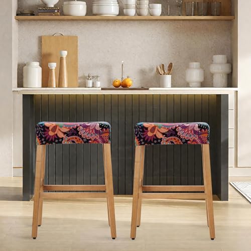 Image of YISUN Stool Covers Rectangle - 2 Pack Stretch Waterproof Saddle Seat Cover Counter Bar Stools Bar Chairs Covers Kitchen Island Chairs Cushion Protector (2, F-Purple Green)