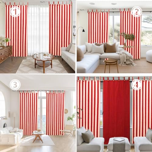 Image of Cotton Stripe and Solid Tab Top Loop Curtains Button Type Combo of 3 Pieces. (Maroon Multi, 4 x 5 ft - Window Curtain)