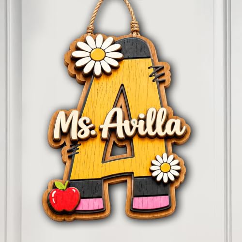 Personalized Classroom Door Sign, Teacher Door Hanger, Custom Initial Name Plate, Pencil Letter Wood Decor, Teacher Signs For Classroom, Welcome To Our Classroom Sign, School Office Decor - Image 2
