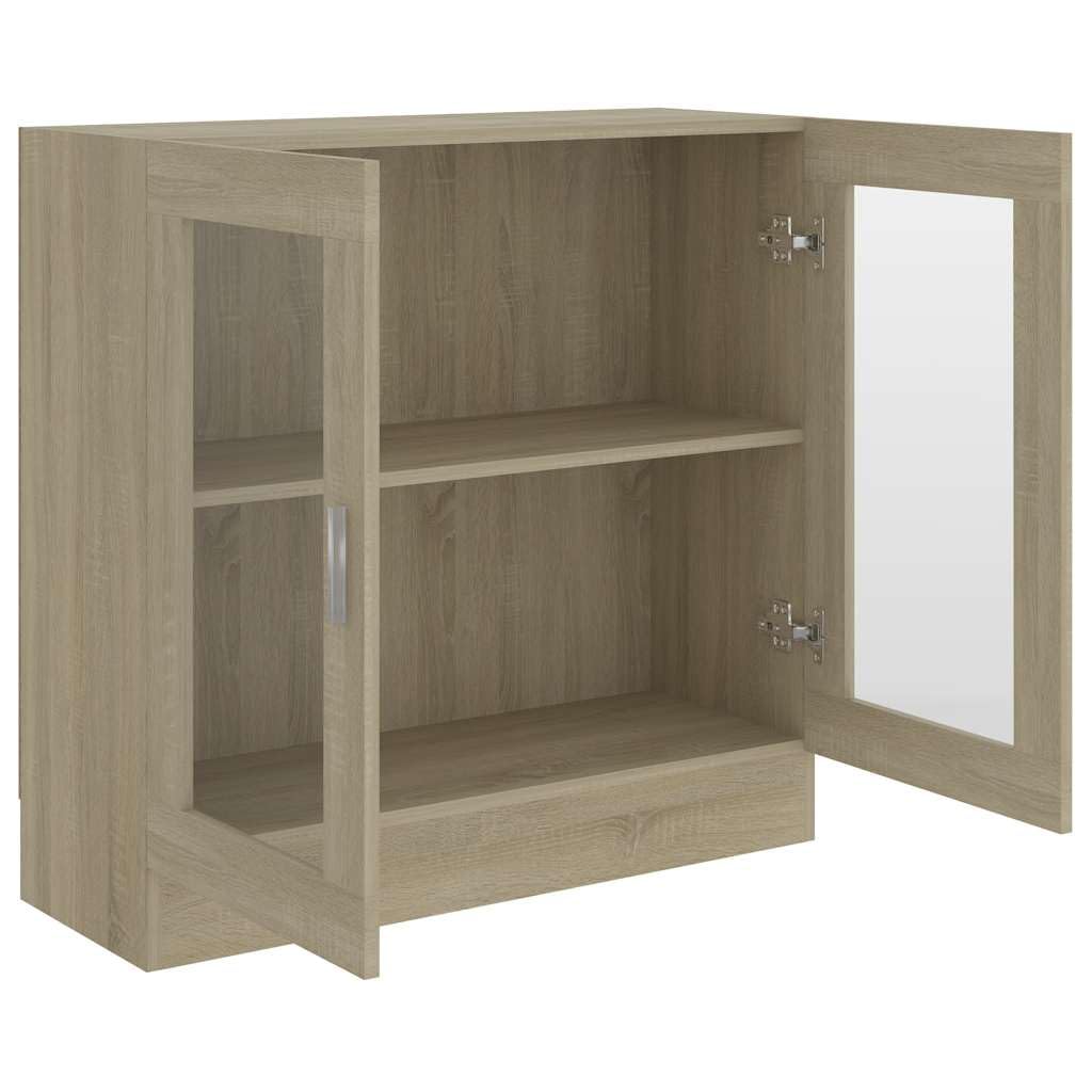 Szafka z witryną dąb Sonoma 82,5 x 30,5 x 80 cm materiał drewnopochodny ze szklanymi drzwiami do salonu, gabinetu, biura, segregatora i dekoracji