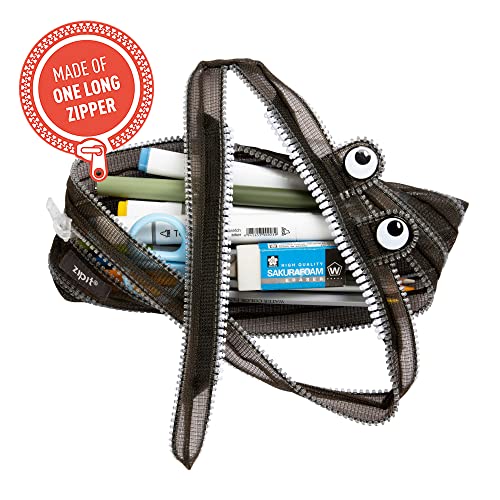 Image of ZIPIT Monster Pencil Case for Boys, Holds Up to 30 Pens, Machine Washable, Made of One Long Zipper! (Black Mesh)