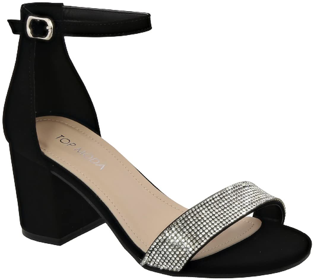 TOP Moda Diamond-1 Ankle Strap Dressy High Heel Sandal, Non-slip Sole, For Wedding, Party, Prom, Evening Wear, or Any Occasion, Sleek Style Block Heel