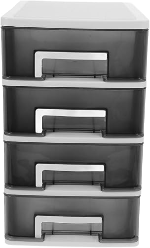 BESPORTBLE Cajones de plástico con 4 cajones de plástico, organizador de almacenamiento de cajones, marco blanco con cajones de escritorio de