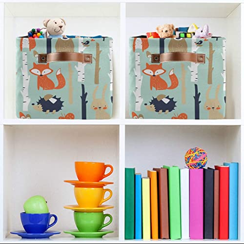 Storage Basket Cube Cute Forest Fox Bear Large Collapsible Toys Storage Box Bin Laundry Organizer For Closet Shelf Nursery Kids Bedroom,15X11X9.5 In,1 Pack #TOP5