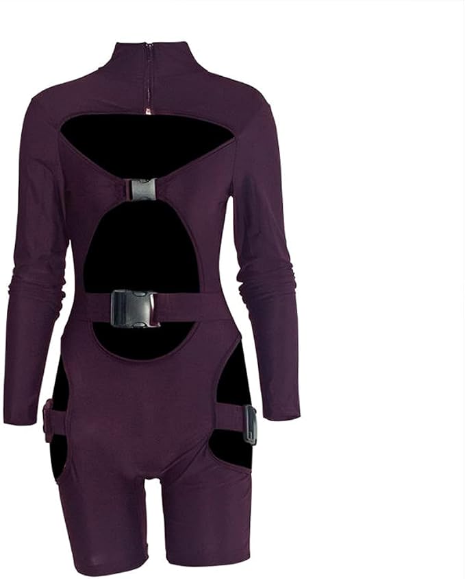 Sexy Bodycon Buckle High Neck Jumpsuit 