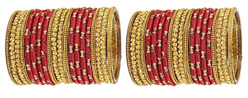 Image of NMII Acrylic (Plastic) With Silk Thread & Beads Studded Worked Glossy Finished Kada Set For Women and Girls