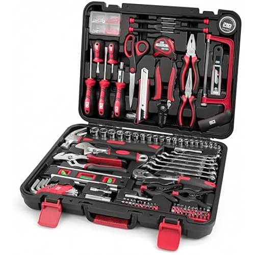 Prostormer 259-Piece Home Tool Kit with Portable Storage Box, Red
