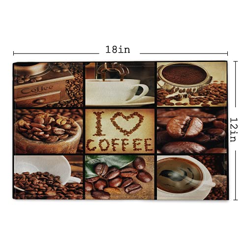 Dounaneas Placemats For Dinning Table. 100% Cotton And Linen Woven 12X18 Inch Placemats Set Of 4, I Love Coffee Theme Placemats / Fall Placemats, ​ Brown Tablemats For Christmas /Thanksgiving Dinners #TOP1