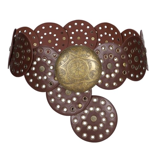 Women Western Leather Belt Boho Dics Conch Waist Belt for Dress Jeans