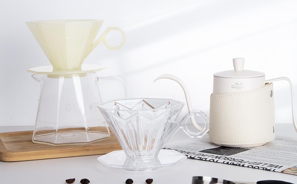 Miniatura 9 de MERMOO YILAN Gotero de café de 1 a 2 tazas de plástico para verter sobre cafetera, taza de filtro de café reutilizable, accesorios de preparación