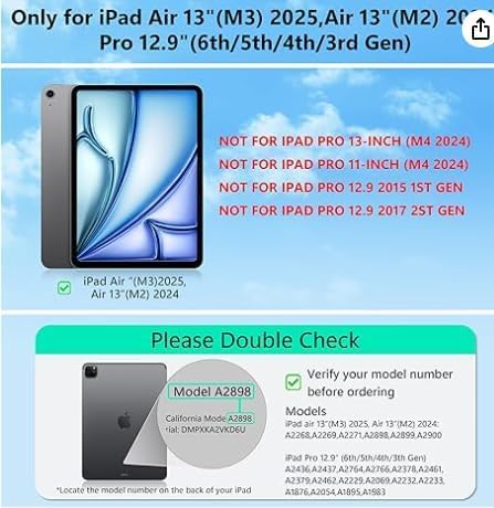 Image of Keyboard Case for iPad Air 13 inch (M4 /2026 /M3 2025 /M2, 2024),iPad Pro 12.9 inch (3 /4 /5 /6th Gen)，Easy-Set Magnetic Stand- 7-Color Backlit - Removable Cases with Multi-Touch Trackpad Keyboard