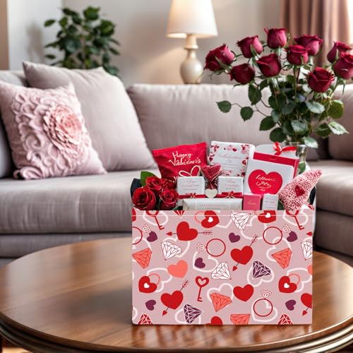 Image of Valentine's Day Basket Gift for Empty Cute Heart Large Storage Bin for Kid and Baby Room Decor (Diamond Key Lock Love)