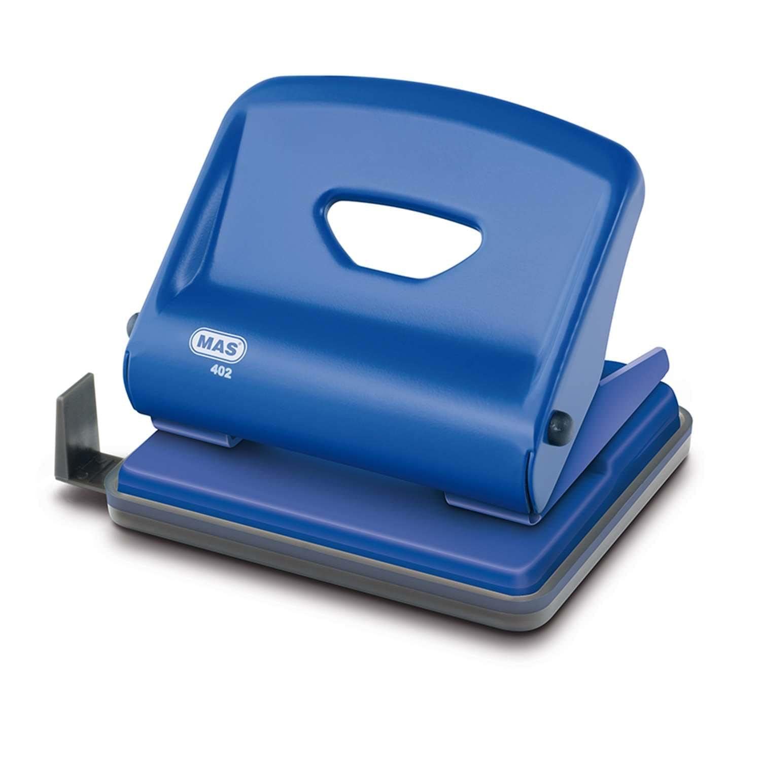 MAS 402 perforatori da 25 fogli, in metallo, antiruggine, con guida di scorrimento, blu