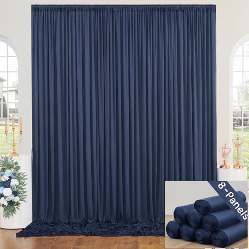 40Ã—12ft Navy Blue Wrinkle Free Backdrop Curtain, Soft Silky Easy to Drape Wedding Drapes for Backdrop, 8 Panels 5Ã—12 ft Photo Backdrop Curtains for Parties Birthday Photography Background Cloth