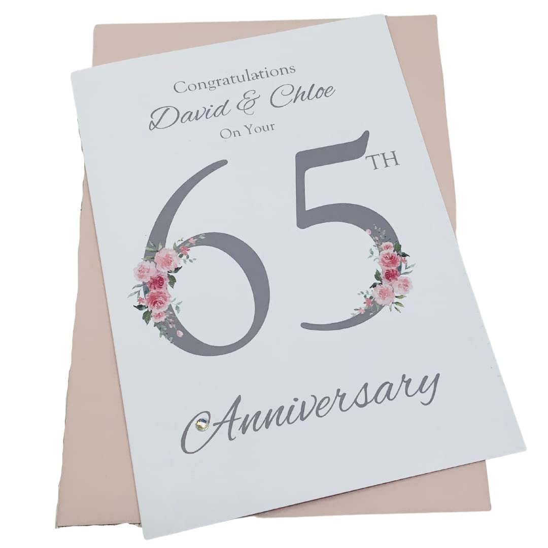 65th Wedding Anniversary Card - Blue Sapphire 65 Year Sixty Fifth Anniversary Greeting Card, Personalised Gift for Wife, Husband, Parents, Couple Friends - Various Designs (Floral Number) โ image 1