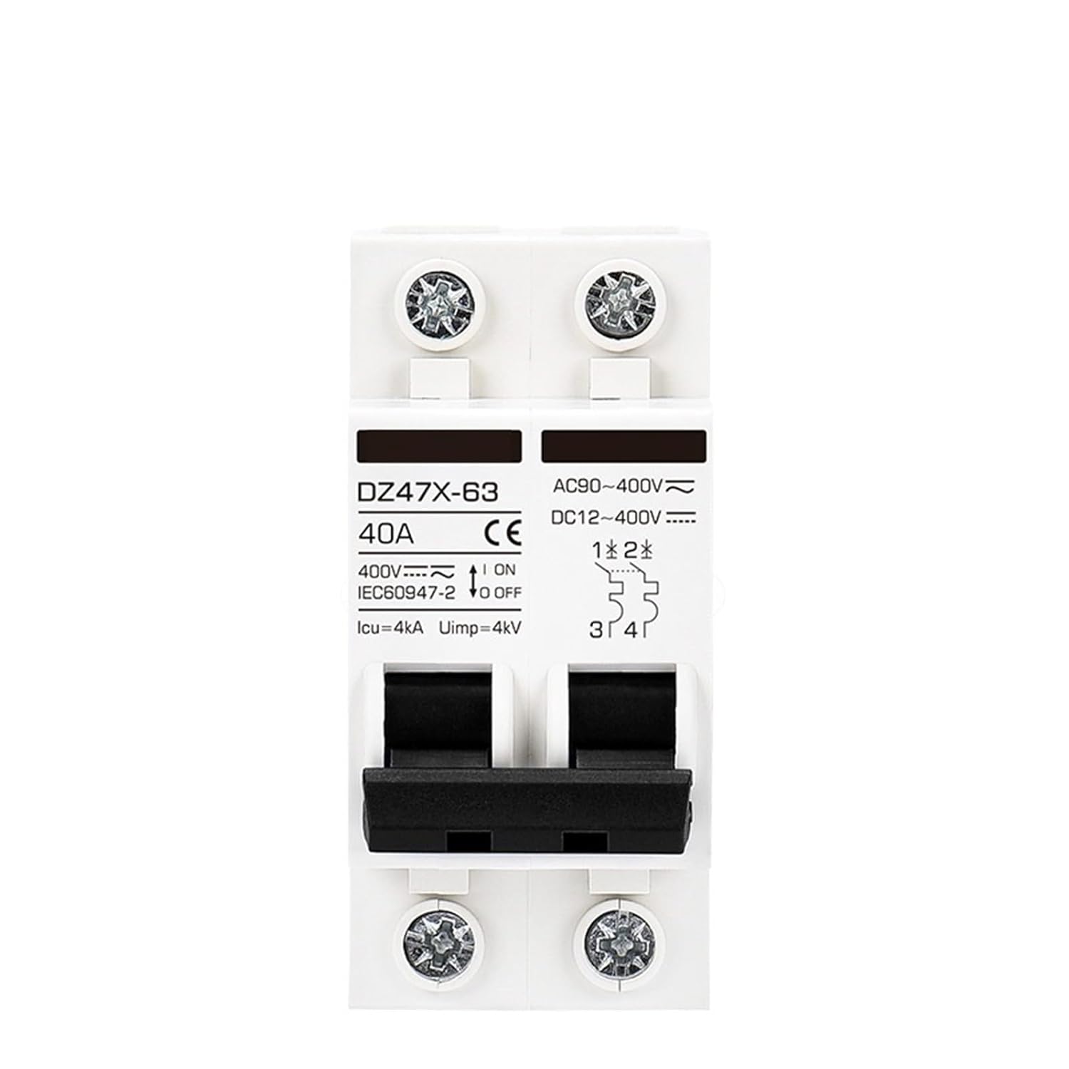 DC/AC Solar Miniature Circuit Breaker MCB AC90V-400V DC12V-400V 2P Battery Air Switch 15A 20A 30A 60A 100A 120A for Car Inverter(15A)