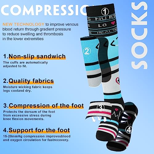 Image of cerpite Compression Socks for Women & Men 6 Pairs Knee High Compression Socks 20-30 mmhg Best for Running,Nurse,Travel