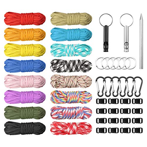 You&Lemon 16 Stück 10 Fuß Paracord Schnur 550 Schnur Seile, Multifarben Parachute Cord Armband Bänder Kit mit Schnallen Paracord Steckverschluss für DIY