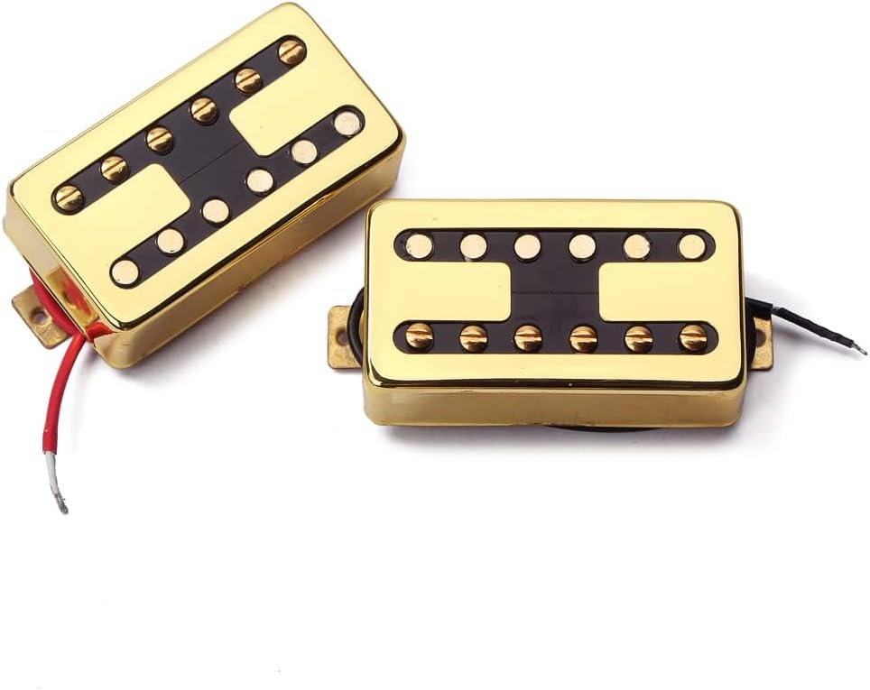 Alnico 5 Humbucker Pickup Double Coil Guitar Pickup Set H Style Neck and Bridge Pickups Compatible with Les Paul LP Style Electric Guitar Replacement Gold