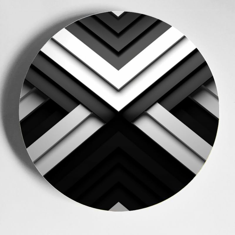 DNOVING Minimalist Black and White Geometric Design Ceramic 10-inch Decorative Plate for Home & Office, with Stand & Hook DP-001688815