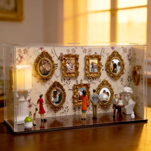 DIY Mini Museum of Us Silhouette Shadow Box Frame Kit with 9 Mini Gold Frames & 5 Figurines Create Personalized Memory Display for Anniversary Wedding Birthday GiftSee product page for installation video.