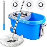 Microfiber Spin Mop & Bucket Floor Cleaning System Stainless Steel Wringer Set Plus 3 Replacement He
