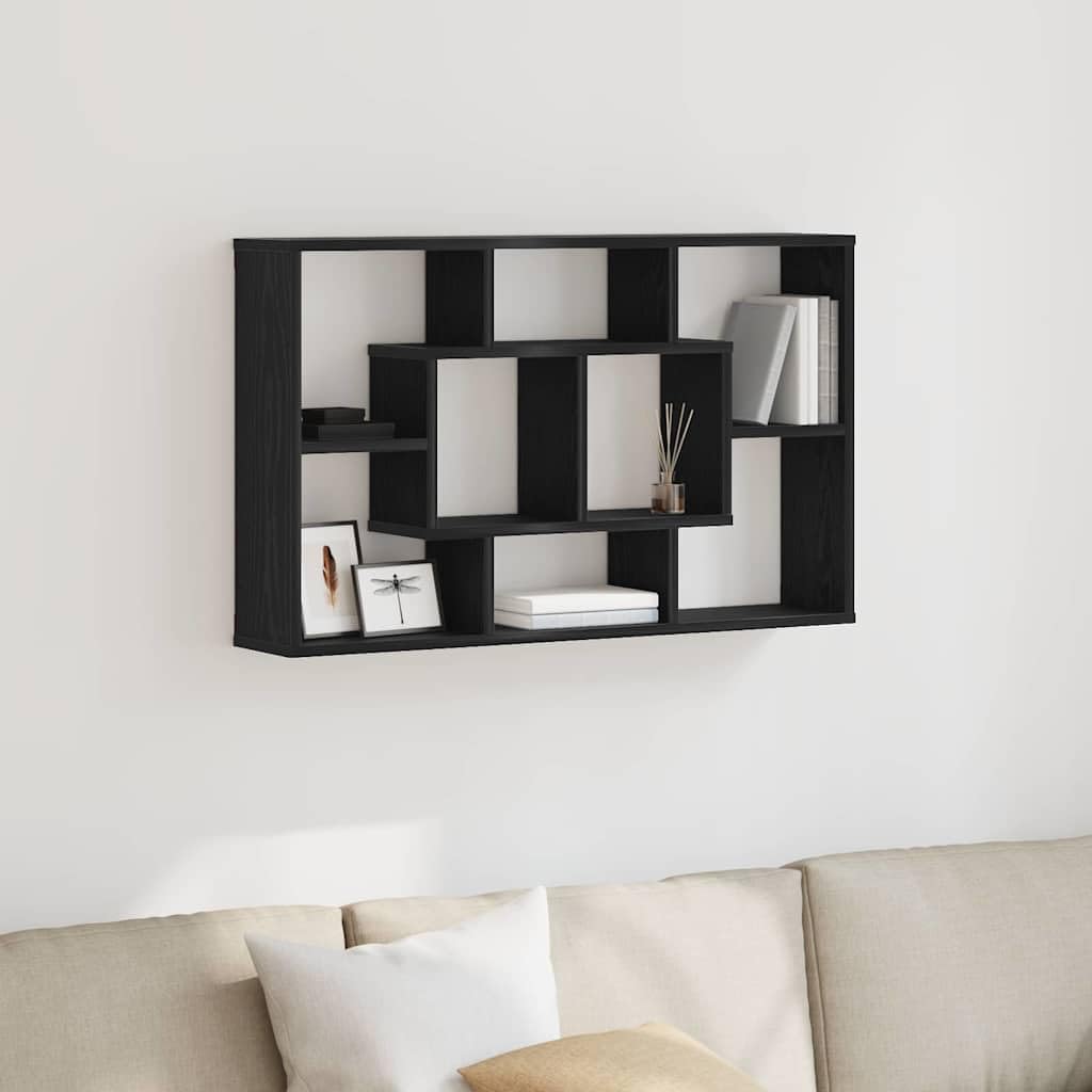 vidaXL Półka ścienna z półką Czarny Dąb 85 x 16 x 52,5 cm, Półka do salonu, prostokątna, nowoczesna, dużo miejsca, trwała, montowana na ścianie, dekoracyjna i praktyczna