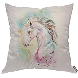 AOYEGO Unicorn Throw Pillow Cover Horse Head Watercolor Splash Animal Colorful Fantasy Portrait Sketch Pillow Case 18x18 Inch Decorative Men Women Boy Girl Room Cushion Cover for Home Couch Bed